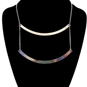 NEW - Silver Double Layer Curved Bar Chic Trendy Statement Necklace